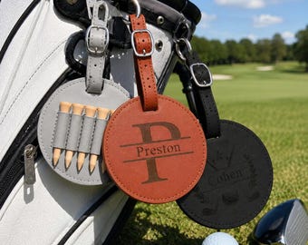 Engraved Leather Golf Bag Tag Gift with Golf Tees,Personalized Golf Tee Holder,Golf Sports Accessories,Golf Gift for Men,Groomsmen Gifts