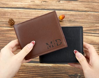 Cartera de cuero personalizada para hombre, cartera de cuero grabada a medida para hombre, cartera de cuero hecha a mano, regalo para padrinos de boda, padre, novio, él