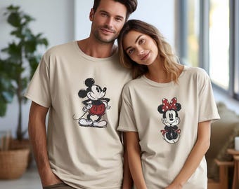 Vintage Mickey and Minnie Couple Sweatshirt, Mickey Sketch Tee, Minnie Sketch shirt, Disney Family Vacation Hoodie,Nostalgia Disney Kids Tee