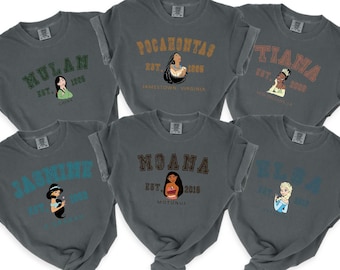Comfort Colors® Disney Princess Shirt, Moana Tiana Jasmine Mulan Elsa Shirt, Birthday Girl Gift, Disney Princess Shirt,Princess Matching Tee