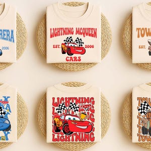 Disney Pixar Cars T-Shirts, Lightning McQueen Sally Mater Shirt, Pixar Mater Racing Kids Tee, Birthday Boy Girl Disney Trip Family Matching