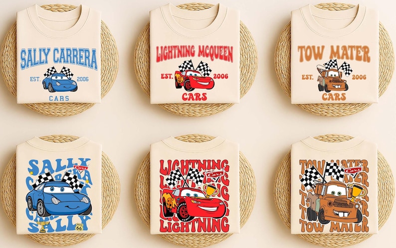 Disney Pixar Cars T-Shirts, Lightning McQueen Sally Mater Shirt, Pixar Mater Racing Kids Tee, Birthday Boy Girl Disney Trip Family Matching