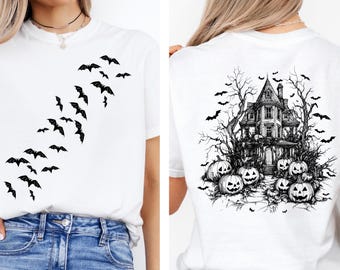 Haunted House Halloween Shirt Spooky Season Tee Ghost House T-Shirt Gothic Halloween Sweatshirt Pumpkin Fall Graphic Tee Bat Shirt