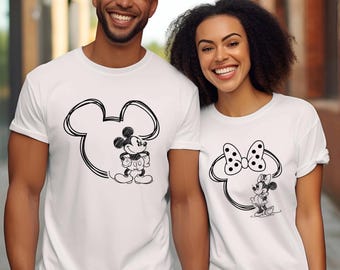 Disney Family Shirt, Disneyworld Trip Sweatshirt, Mickey Sketch Shirt, Minnie Women Shirt, Mickey and Minnie Couple Sketch T-Shirt