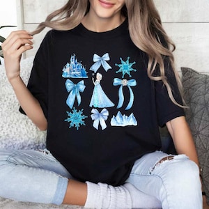Comfort Colors® Disney Princesses Coquette Bow Shirt, Princess Belle Elsa Ariel Cinderella Tiana Snow White Rapunzel Girls Matching Shirt
