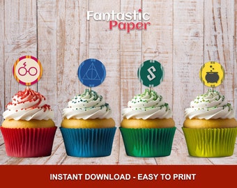 Potter Magical Cupcake Toppers Printable Bundle | Wizard-Themed Stickers | Ideal for Graduations, Birthdays, and Celebrations