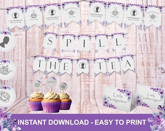Bridgerton Party Printable Bundle | Elegant & Customizable Name Banners | Perfect for Graduation, Birthday, Bridal Showers, and More.