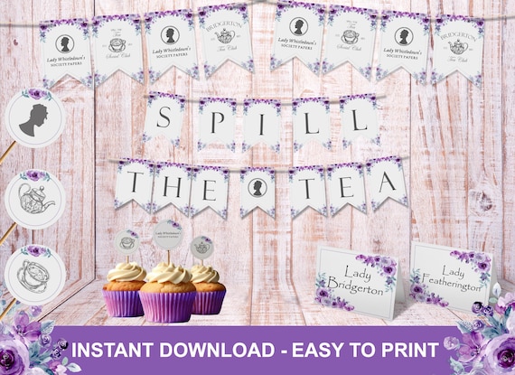 Bridgerton Party Printable Bundle | Elegant & Customizable Name Banners | Perfect for Graduation, Birthday, Bridal Showers, and More.