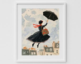 Mary Poppins Art Print: London Pastel Illustration (Digital Download)