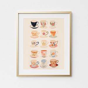 Tea Cup Art Print | Kitchen Wall Art | Tea Home Decor | Tea Cup Pattern Art | Vintage Tea Cup Poster | Digital Download Art