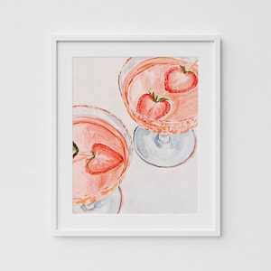 Pink Rose Art Print | Cocktail Poster | Bar Cart Wall Hanging | Alcohol Home Decor | Mixology Artwork | Girly | Digital Download