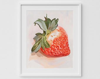 Strawberry Still Life Art Print: Colorful Kitchen Wall Decor (Digital Download)