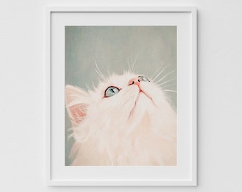 Weiße Perserkatze Kunst Druck: Pastellfarbenes Kätzchen Portrait (Digitaler Download)