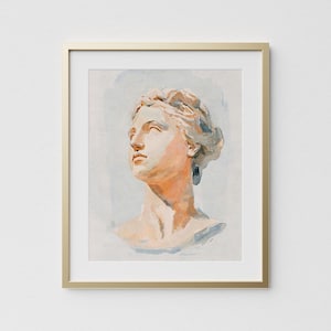 Antique Female Bust Art Print | Grecian Bust Wall Art | Greek Lady Home Decor | Poster Wall Hanging | Sculpture | Pastel Portrait