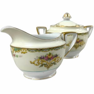 Vintage Noritake Japan Gloria Floral Porcelain Sugar bowl And Creamer Set - rare discontinued collection