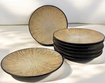 Joseph Abboud Ventana Salad Plates Set of 8 Light Dark Brown 8 3/8” Stoneware -Discontinued