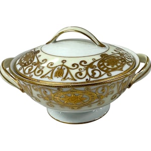 Vintage Noritake Japan “Christmas Ball” Sugar Bowl - Gold Enameled Porcelain