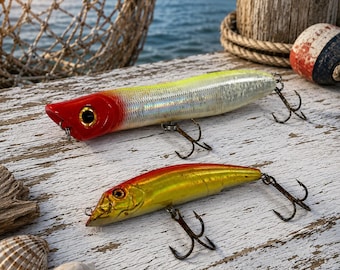 Lote de señuelos de pesca de superficie Air Magnet vintage raros, tipo popper/minnow, de 5" a 6,5".