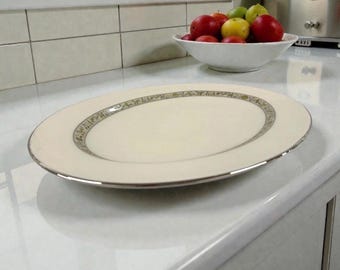 Lenox Springdale 16” Oval Serving Platter Ivory Platinum Trim USA Discontinued