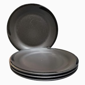 Vintage 1995 Tempest by Pfaltzgraff Black Dinner Plates - Set of 4 - Discontinued