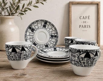 Juego de taza y platillo Mikasa Ultima+ Escenas parisinas HK114 (4 piezas) Susan Steinberg