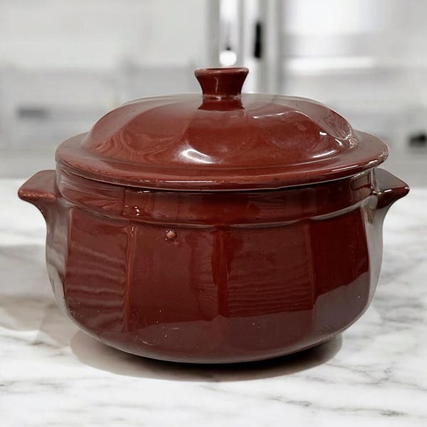 Vintage Emile Henry Burgundy Ceramic Covered Casserole - William Sonoma France