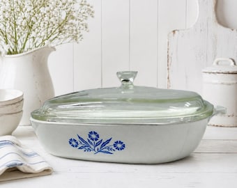 Cazuela vintage Corning Ware Blue Cornflower P-10-B de 25 cm con tapa, fabricada en EE. UU.