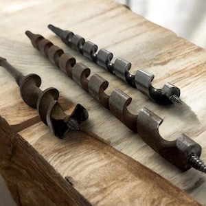 Vintage Hand Brace Wood Auger Drill Bit Lot 3 Antique Carpenter Bits 11” to 18” - Collectible Tools