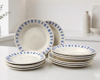 Vintage Oxford Brazil 3850-2 Blue Floral Dinnerware Set 12 Pc Stoneware