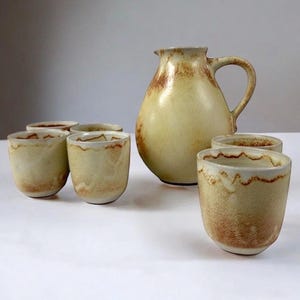 Rare Arto Cerámica Gotek Venezuela Pitcher & 6 Tumblers Studio Pottery MCM Set