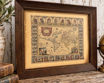 Carte du monde des douze Césars, reproduction encadrée de Visscher (1652), 41,3 cm (16,25 pouces).