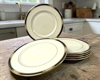 Vintage Lenox Hancock Presidential Salad Plates 8.5” Black Gold USA - Set Of 6 Discontinued