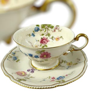 Vintage Castleton (USA) Sunnyvale Footed Tea Cup & Saucer -Discontinued Set Of 8