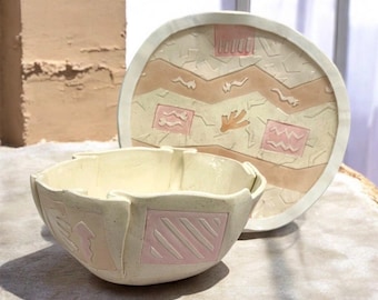 Vintage Barbara Demery 1986 Studio Keramik Schüssel & Platte signiert Southwest - einzigartiges Sammlerstück