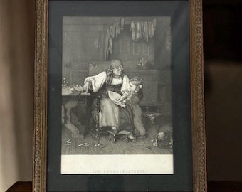 Antique 19th Century The Schoolmistress Engraving British Schoolhouse Framed