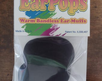 Ear Pops Warm Bandless Ear Muffs BLACK Size MEDIUM