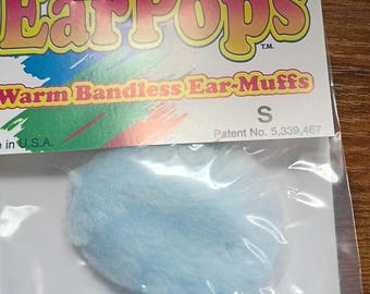 EarPops Bandless Ear Muffs: Light Blue Faux Fur, Size SMALL