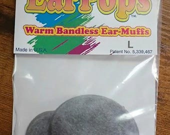 EarPops Microfiber Fleece Dark Grey Bandless Ear Muffs, Size LARGE