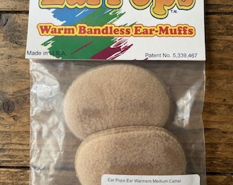 Ear Pops Warm Bandless Ear Muffs Stocking Stuffer Gift!  Beige/Camel!  Size LARGE
