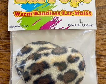 Ear Pops Warm Bandless Micro Fiber  Ear Muffs Snow Leopard Print Size  Large
