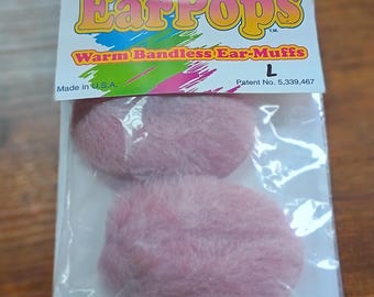 EarPops Bandless Ear Muffs: Warm Microfiber Fleece, Rose/ Dark Pink Faux Fur, Size LARGE