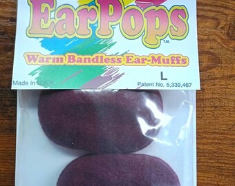 Burgandy EarPops Bandless Ear Muffs: Warm Microfiber, Size LARGE