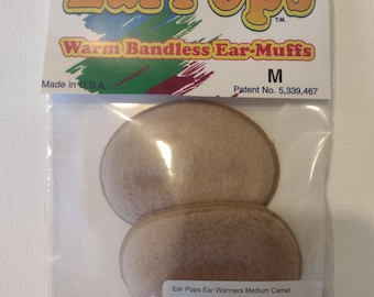 Ear Pops Warm Bandless Ear Muffs Stocking Stuffer Gift!  Beige/Camel!  Size MEDIUM