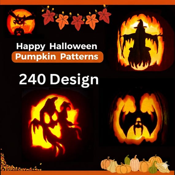 240 Halloween Pumpkin Carving Patterns - Halloween patterns multiple carving stencil designs Scary Spooky decor  (Digital Download PDF)