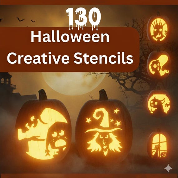 130 Creative Themes Halloween Pumpkin Carving Stencils Scary & Spooky Patterns  Patterns pumpkin designs home décor (Digital Download PDF)