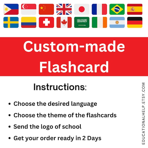 Personalized Vocabulary Flashcards - Creative  Vocabulary Cards for teachers - Teaching Arabic, Spanish , French, japanese and more others
