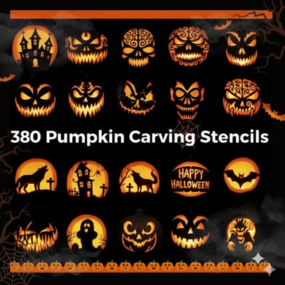 380 Halloween Pumpkin Carving Stencils Scary & Spooky Patterns diy classic films cartoons pdf easy to use  (Digital Download PDF)