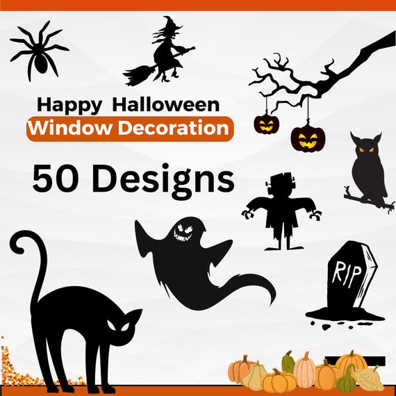 50 Halloween Window Decor Patterns and Pumpkin Stencils - Printable Scary Spooky decoration for your Halloween - DIY  (Digital Download PDF)