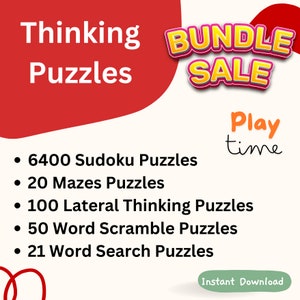 Logic Games & Riddles Book: Mazes, Sudoku, Word Scramble (Printable)