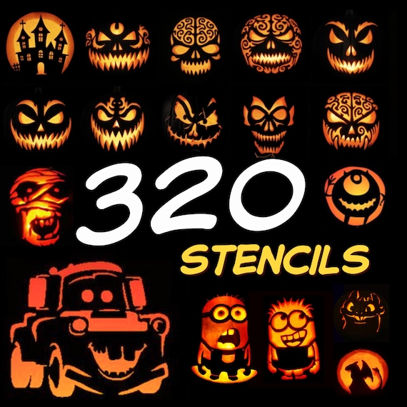 320 Halloween Pumpkin Carving Scary & Spooky Patterns pumpkin designs home décor diy bundle minions disney cartoons  (Digital Download PDF)